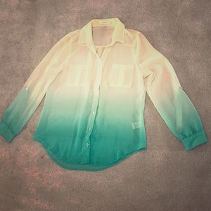 Boutique ombré cream/green button down blouse!